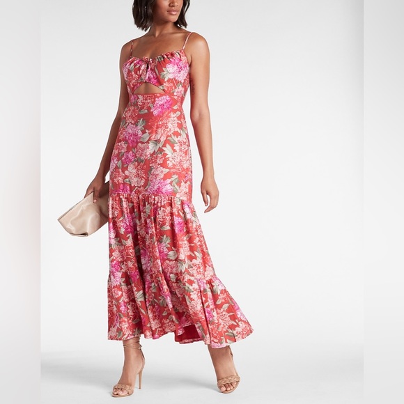Express Dresses & Skirts - Floral Tie Front Ruffle Tiered Maxi Dress